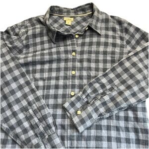 LL Bean Blue Check Plaid Flannel Women's Button Up Long Sleeve Shirt MED pockets